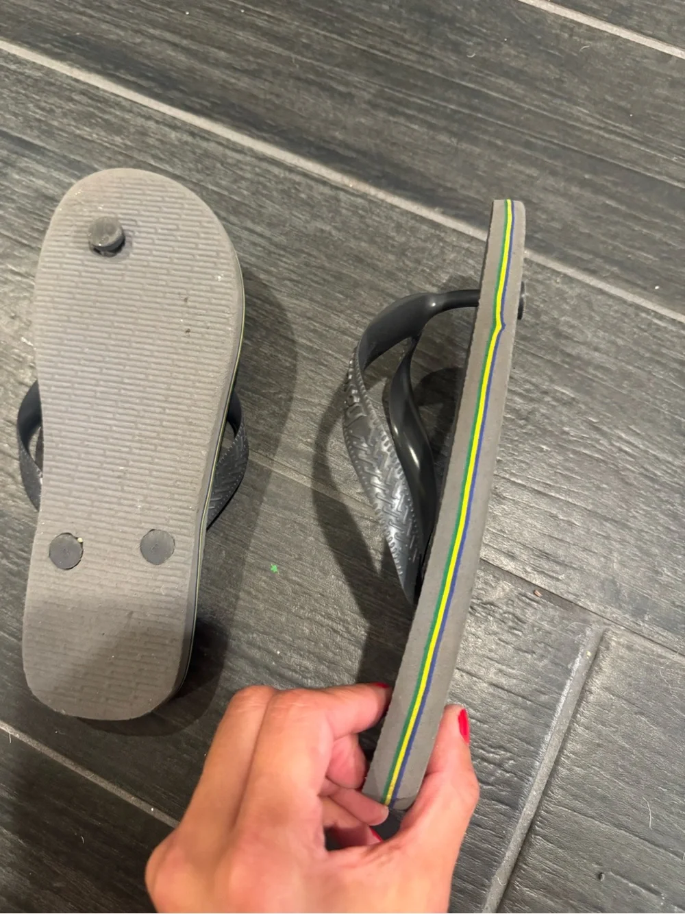 Havaianas Gray Flip Flops with Brazilian Flag Detail